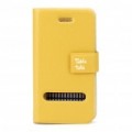 Elegante protetor PU couro Case para o iPhone 4 - amarelo marrom