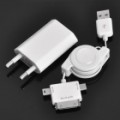 Retrátil 3-em-1 USB Charging Cable + Charging adaptador carregador para iPhone 4/i9100/S5830/HTC G14