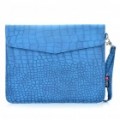 Protetora crocodilo Grain padrão PU caso saco de couro para iPad 2 - azul
