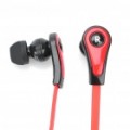 Moderno Mini auricular estilo cabo plano Stereo Earphone com microfone - vermelho + preto