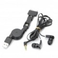 Flat cabo de fone de ouvido + retráctil 3-em-1 USB cabo conjunto de dados para o iPhone 4S - preto