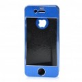 Ligas de alumínio protetora frente / trás capa adesivos c / protetor de tela para iPhone 4 / 4S - azul escuro