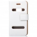 Ultra protetora Flip-aberto PU couro Case para o iPhone 4 - branco