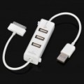 3 Portas HUB USB 2.0 carregamento / cabo de dados para o iPhone - branco