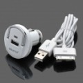 Balente carro cigarro Powered USB adaptador/carregador + cabo USB para iPhone / iPod / iPad - branco