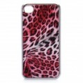 3D Leopard estilo protetor PU couro Case para o iPhone 4 - vermelho + prata