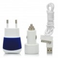 Adaptador carregador CA + carregador + USB Data & Charging Cable para iPad / iPhone - branco + Deep Blue