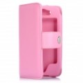 Caso de Flip-aberto Couro Artificial protetor para iPhone 4S - Pink