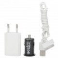USB AC Charger + carregador de carro + cabo Set de carregamento para iPhone 4s / iPod Touch 4 - branco