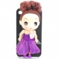 capa protetor lindo com decoração Ddung Doll Stand titular para iPhone 4 / 4S - roxo + preto
