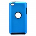 Liga de alumínio protetora + de volta silicone para iPod Touch 4 - azul