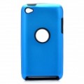 Liga de alumínio protetora + de volta silicone para iPod Touch 4 - azul