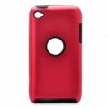 Liga de alumínio protetora + de volta silicone para iPod Touch 4 - vermelho