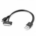 USB macho para 30 pinos + Micro USB tarifação cabo macho para iPhone 4S / Samsung i9100 - preta (15 cm)