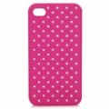 Elegante Rhinestone PU plástico volta caso protetor para iPhone 4 / 4S - Deep Pink