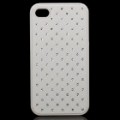 Elegante Rhinestone PU plástico volta caso protetor para iPhone 4 / 4S - branco