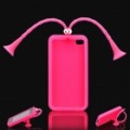 Bonito gafanhoto Silicone volta caso protetor com antenas de xícara de sucção para iPhone 4 / 4S - Deep Pink