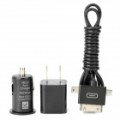 3-Em-1 USB Charging Cable conjunto para iPhone + mais + carregador AC + carregador de carro