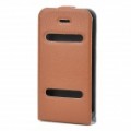 Ultra Top Flip-aberto PVC couro caso protetor c / ABS titular para iPhone 4 / 4S - marrom