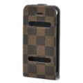 Ultra Top Flip-aberto PVC couro caso protetor c / ABS titular para iPhone 4 / 4S - marrom + preta