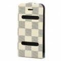 Ultra Top Flip-aberto PVC couro caso protetor c / ABS titular para iPhone 4 / 4S - branco + preto