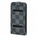 Ultra Top Flip-aberto PVC couro caso protetor c / ABS titular para iPhone 4 / 4S - preto + cinza