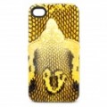 3D Snake imagem estilo protetora Genuine couro Case para o iPhone 4 / 4S - preto + amarelo