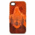 3D Snake imagem estilo protetora Genuine couro Case para o iPhone 4 / 4S - preto + laranja