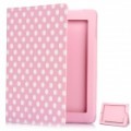 Protetora Polka Dot padrão PU couro Case para o novo iPad - rosa + branco