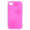 Anaglyph Rose estilo Silicone caso protetor para iPhone 4 / 4S - Deep Pink