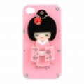 Kimono Girl Doll plástico volta caso protetor c / espelho pequeno para iPhone 4 / 4S - Pink