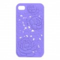 Elegante esculpido Rose Pattern plástico volta caso protetor para iPhone 4 / 4S - roxo