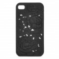 Elegante esculpido Rose Pattern plástico volta caso protetor para iPhone 4 / 4S - Black