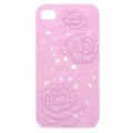 Charmosa volta caso protetor com o desenho de Rose para iPhone 4 / 4S - Pink