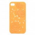 Elegante esculpido Rose Pattern plástico volta caso protetor para iPhone 4 / 4S - amarelo