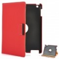 360 Grau rotação protetora PU couro Case para iPad 2 / The New iPad - vermelha