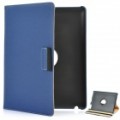 360 Grau rotação protetora PU couro Case para iPad 2 / The New iPad - azul