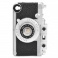 Vindima Leica câmera estilo protetor PC + couro Case para o iPhone 4S - preto + prata