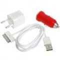 Adaptadores de energia AC/carro 3-em-1 + carregador de cabo de dados USB para o iPhone 3G/3GS/4