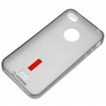 Parte traseira de silicone com protetor de tela + bolsa + suporte para iPhone 4 (preto translúcido)