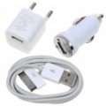 Adaptadores de energia AC/carro + carregador de cabo de dados USB Set para o iPhone 3 G/3GS/4/iPad - branco