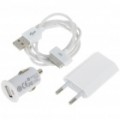 Adaptadores de energia AC/carro + cabo de dados/carregamento USB para iPhone 4/3GS - White (100 ~ 240V/EU Plug)