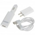 Adaptadores de energia AC/carro + cabo de dados/carregamento USB para iPhone 4/3GS - White (100 ~ 240V / US Plug)