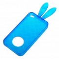 Bonito Coelho orelha estilo caso protetor + Full Body Guard + pano para iPhone 4 - azul