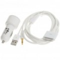 USB 3,5 mm cabo de áudio/dados/carregamento AUX + duplo carregador de isqueiro USB para iPhone Series - branca