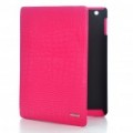 Crocodilo Grain genuíno couro caso protetor para Apple iPad 2 - rosa vermelha