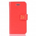 Ultrafinos protetora Flip-aberto PU couro Case para o iPhone 4 (vermelho)