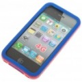 Moldura do pára-choques + de volta silicone + Lavagem A pano para iPhone 4 - azul + vermelho e protetor de tela