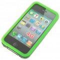 Silicone volta caso Frame de pára-choques + protetor de tela + pano de Lavagem A para iPhone 4 - verde + preto