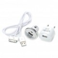 3-em-1 AC Adapter carregador + carregador + cabo de carregamento USB para iPad/iPhone 3GS/4 - branco